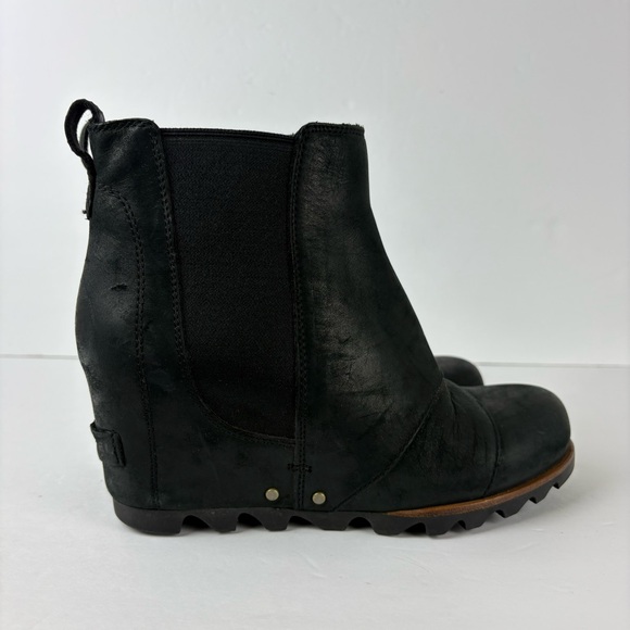 Sorel Lea Wedge Leather Pull On Ankle Boot Booties in Black